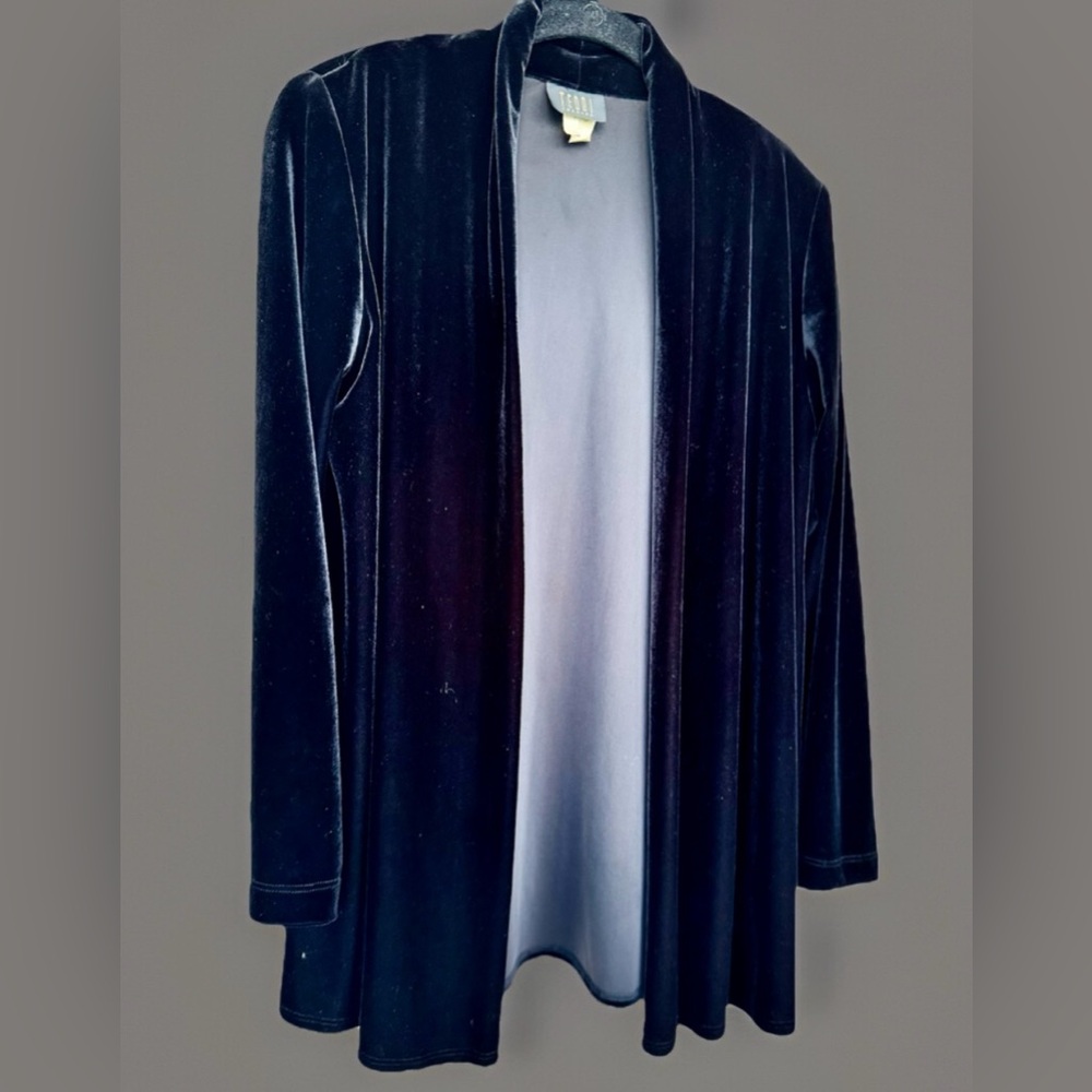 Vintage Teddi Evening Black Fly Away Jacket Velour Long Sleeve Shoulder Pads 8P